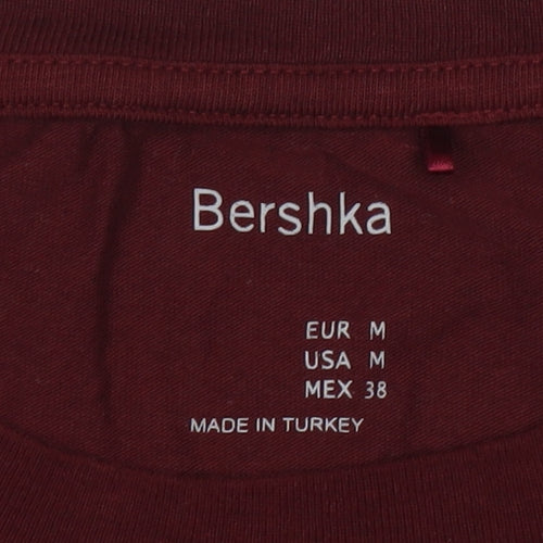 Bershka Men’s Red Crew Neck Short Sleeve Cotton Stretch T-Shirt M