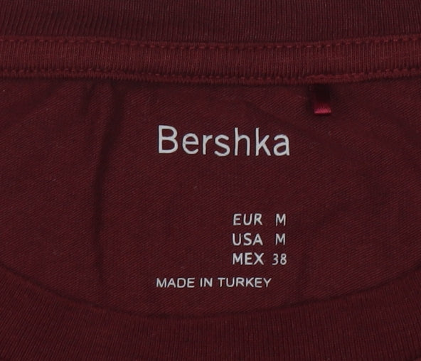 Bershka Men’s Red Crew Neck Short Sleeve Cotton Stretch T-Shirt M