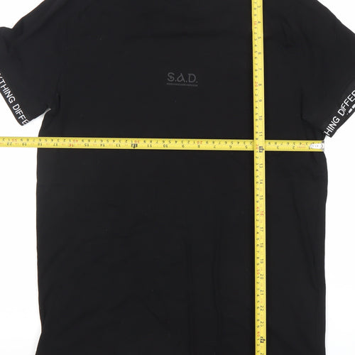 Bershka Mens Black M Graphic Logo Cotton T-Shirt Regular Fit