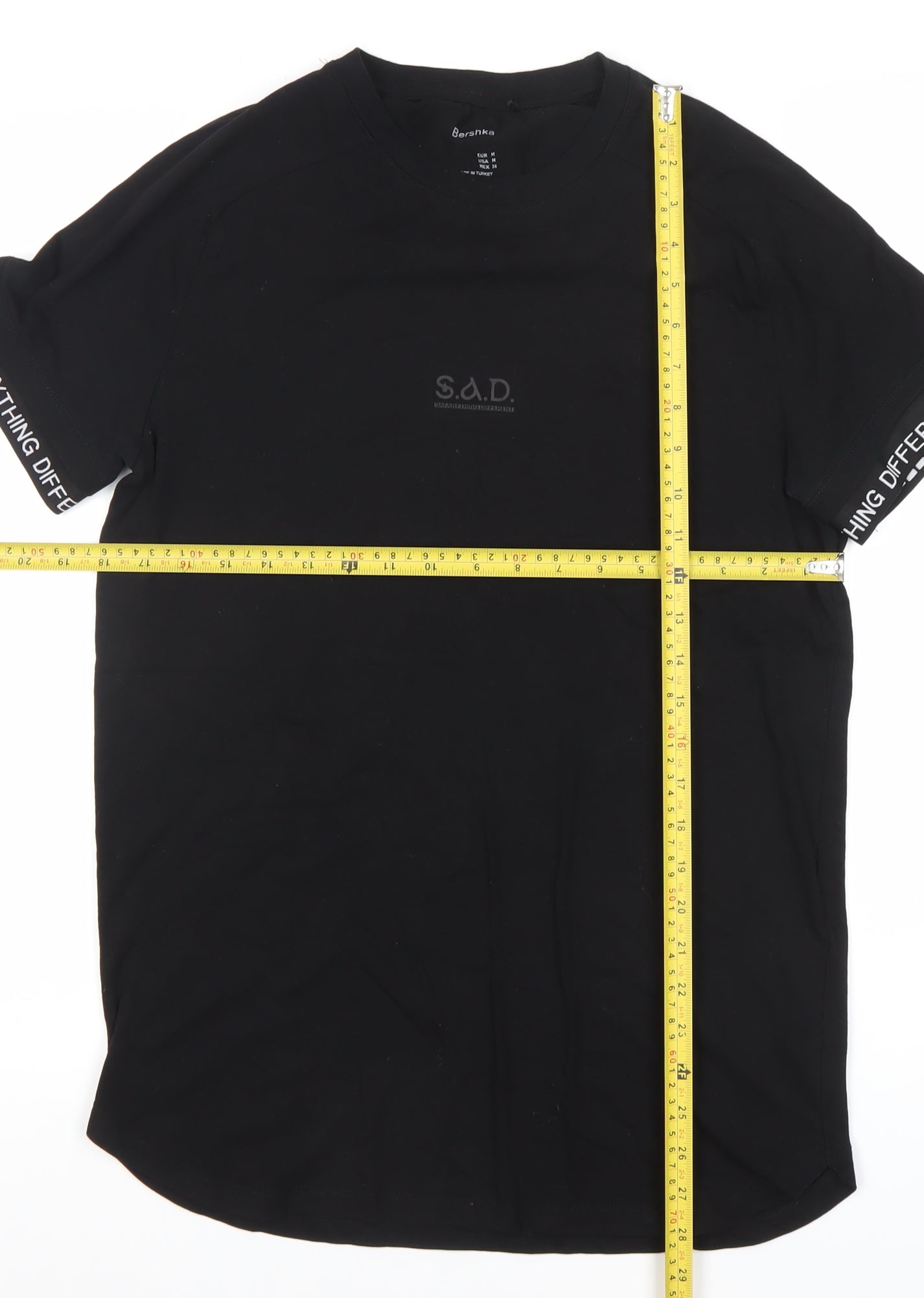 Bershka Mens Black M Graphic Logo Cotton T-Shirt Regular Fit