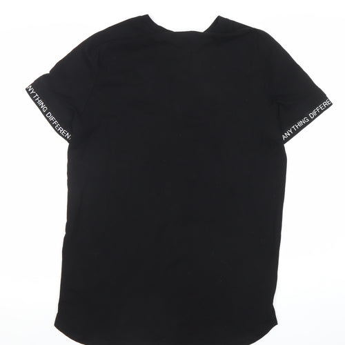 Bershka Mens Black M Graphic Logo Cotton T-Shirt Regular Fit