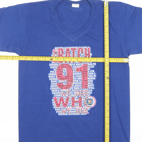 Black Horse Men's Blue V-Neck Graphic Print Cotton T-Shirt Size S