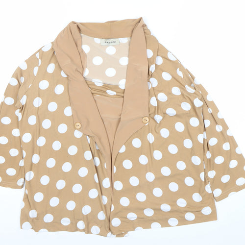 Bassini Women’s Beige Polka Dot Wrap Blouse Size 16 3/4 Sleeve Cowl Neck