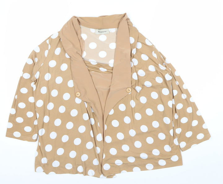 Bassini Women’s Beige Polka Dot Wrap Blouse Size 16 3/4 Sleeve Cowl Neck