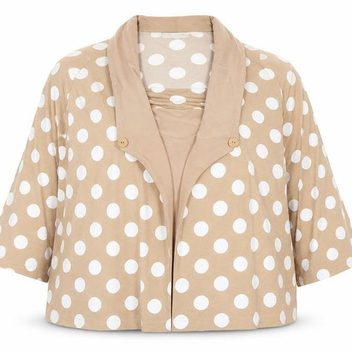 Bassini Women’s Beige Polka Dot Wrap Blouse Size 16 3/4 Sleeve Cowl Neck