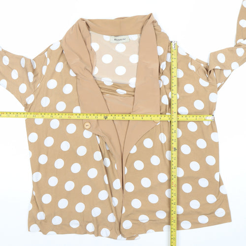 Bassini Women’s Beige Polka Dot Wrap Blouse Size 16 3/4 Sleeve Cowl Neck