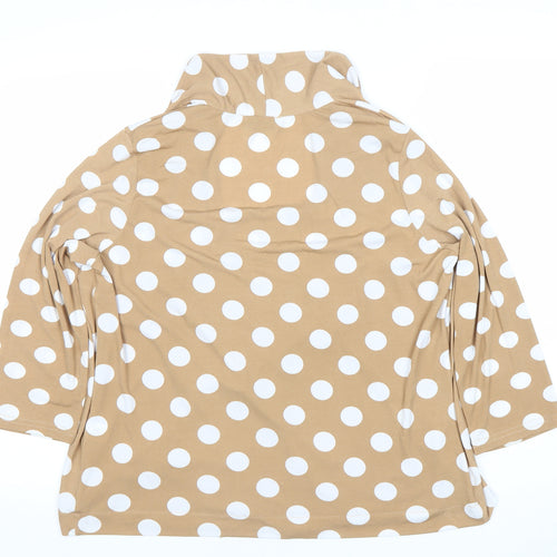Bassini Women’s Beige Polka Dot Wrap Blouse Size 16 3/4 Sleeve Cowl Neck