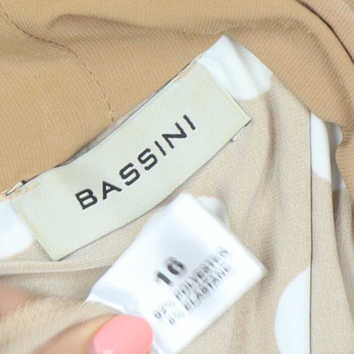Bassini Women’s Beige Polka Dot Wrap Blouse Size 16 3/4 Sleeve Cowl Neck