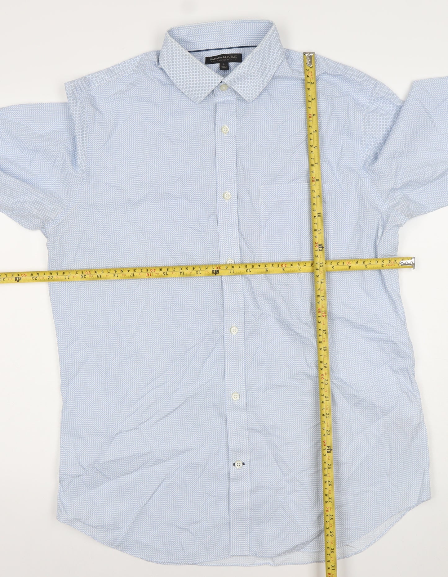 Banana Republic Men's Blue Geometric Long Sleeve Classic Fit Dress Shirt L