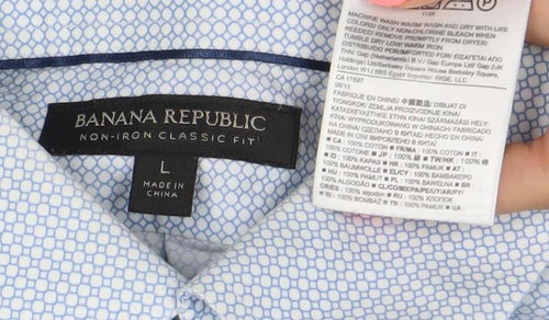 Banana Republic Men's Blue Geometric Long Sleeve Classic Fit Dress Shirt L