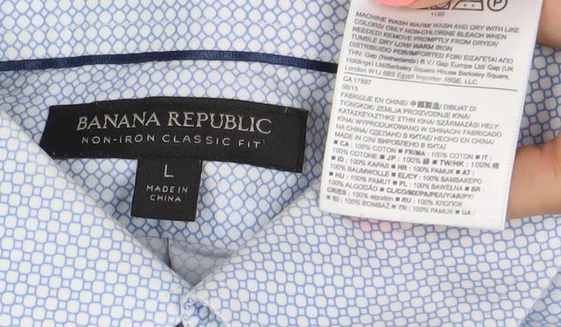 Banana Republic Men's Blue Geometric Long Sleeve Classic Fit Dress Shirt L