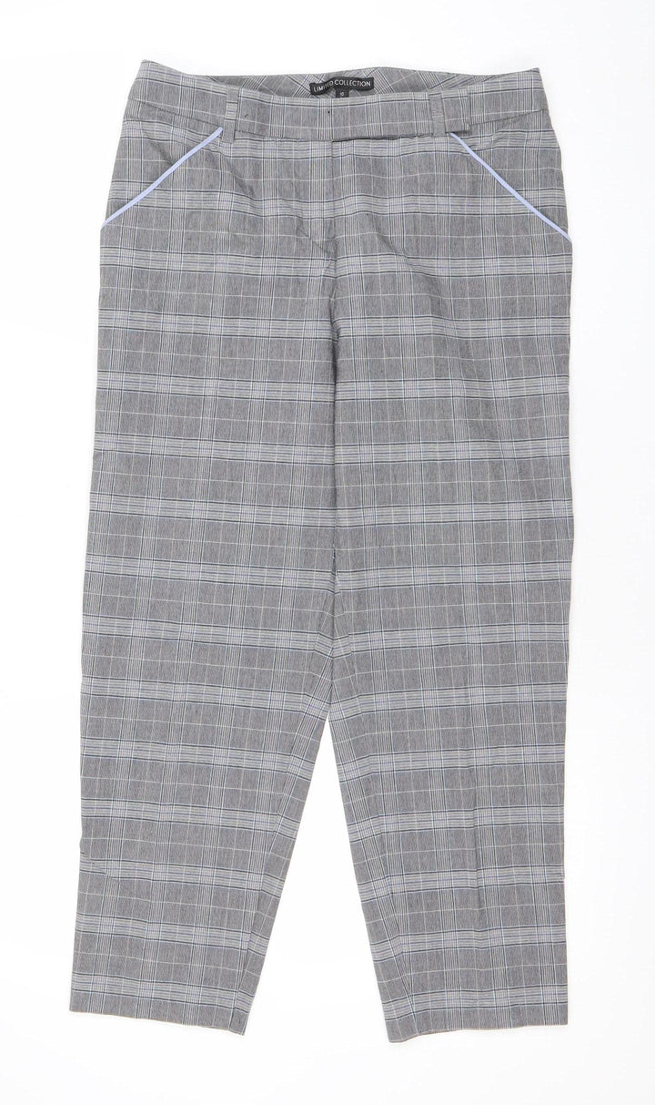 Marks and Spencer Women Grey Check Regular Fit Straight Trousers Size 10