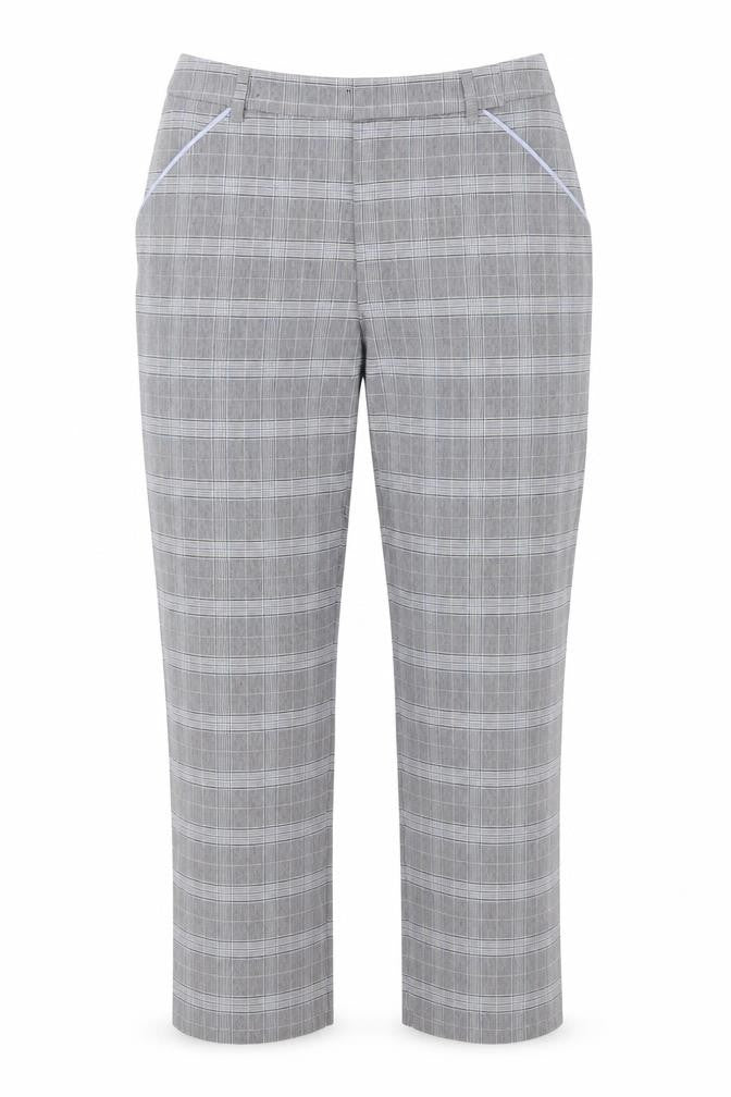 Front view of Marks & Spencer Women Grey Check Regular Fit Straight Trousers, size 10