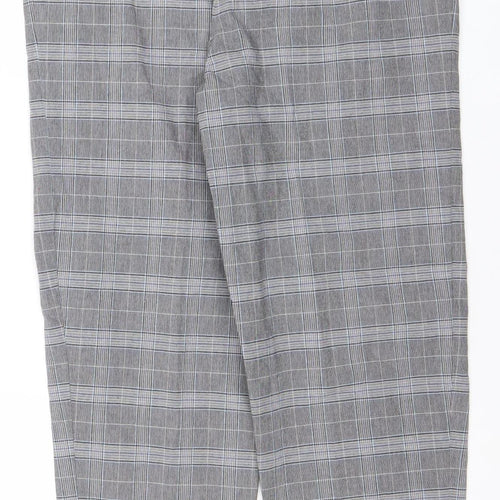 Marks and Spencer Women Grey Check Regular Fit Straight Trousers Size 10