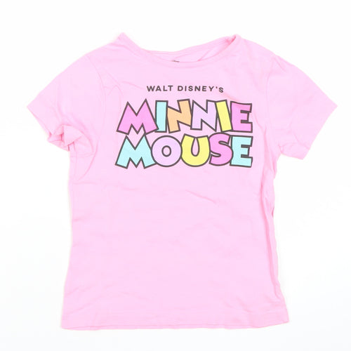 Disney Girls Pink Minnie Mouse T-Shirt 5-6 Years Graphic Print Crew Neck