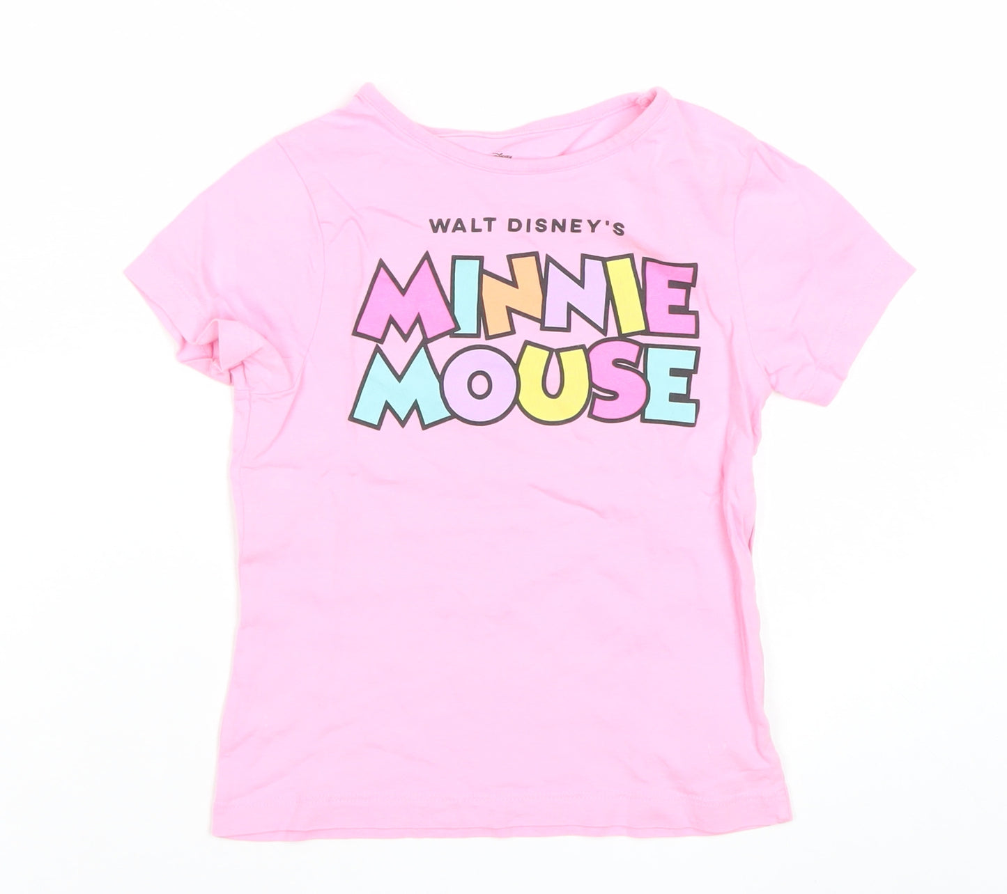 Disney Girls Pink Minnie Mouse T-Shirt 5-6 Years Graphic Print Crew Neck
