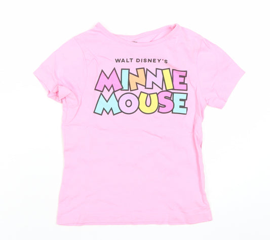 Disney Girls Pink Minnie Mouse T-Shirt 5-6 Years Graphic Print Crew Neck