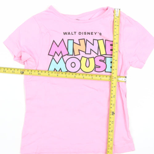 Disney Girls Pink Minnie Mouse T-Shirt 5-6 Years Graphic Print Crew Neck