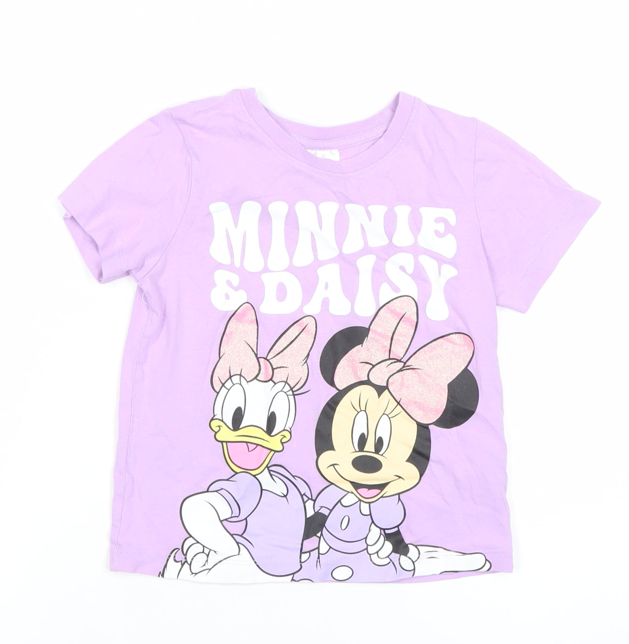 Disney Girls Purple T-Shirt 5-6 Years Minnie Daisy Glitter Graphic Tee