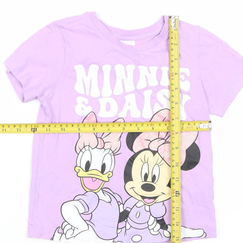 Disney Girls Purple T-Shirt 5-6 Years Minnie Daisy Glitter Graphic Tee