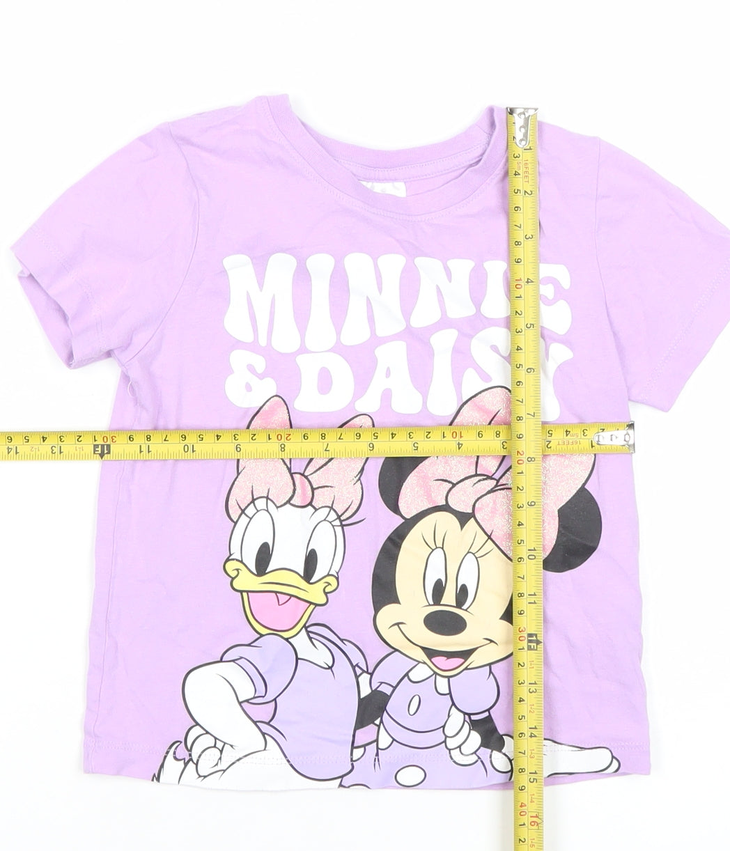 Disney Girls Purple T-Shirt 5-6 Years Minnie Daisy Glitter Graphic Tee