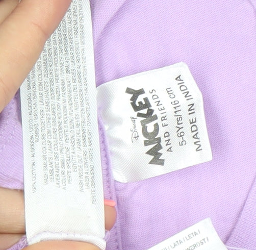 Disney Girls Purple T-Shirt 5-6 Years Minnie Daisy Glitter Graphic Tee