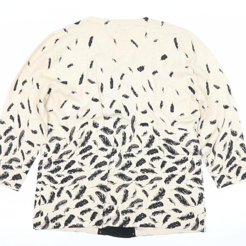 Just Elegance Womens Beige Feather Print Cardigan L 3/4 Sleeve