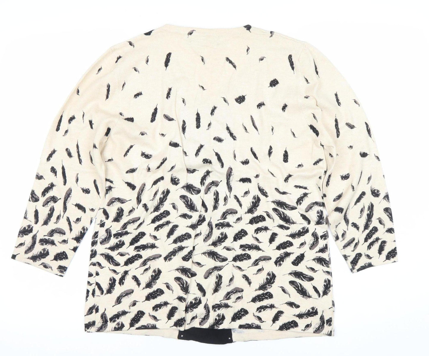 Just Elegance Womens Beige Feather Print Cardigan L 3/4 Sleeve