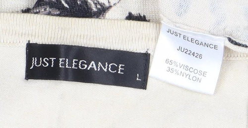 Just Elegance Womens Beige Feather Print Cardigan L 3/4 Sleeve