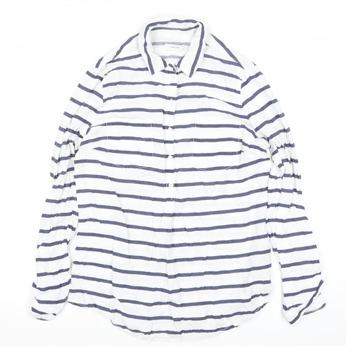 Skovde Women’s White Blue Striped Linen Viscose Button-Up Shirt S