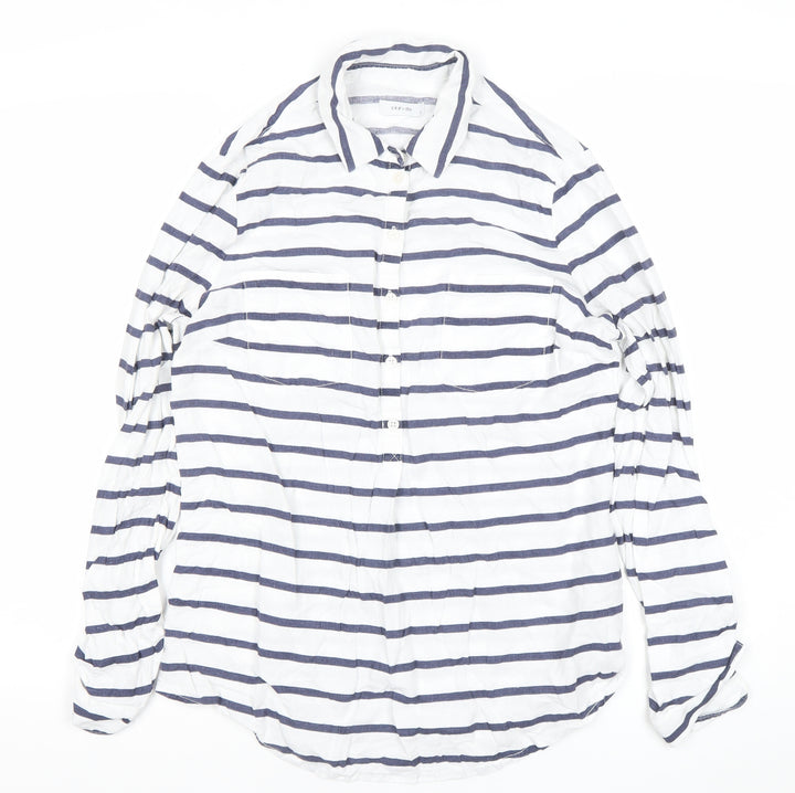 Skovde Women’s White Blue Striped Linen Viscose Button-Up Shirt S