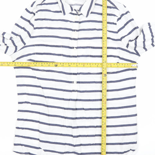 Skovde Women’s White Blue Striped Linen Viscose Button-Up Shirt S
