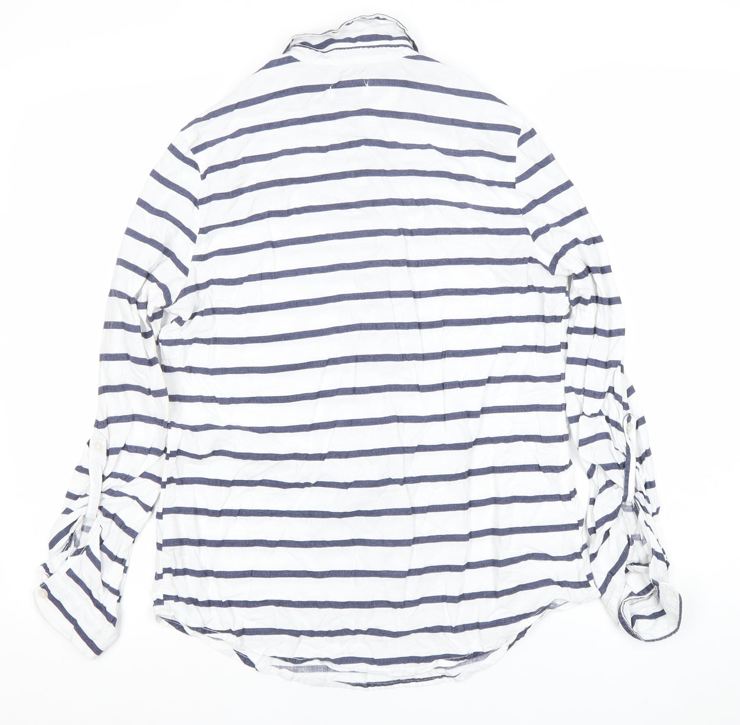 Skovde Women’s White Blue Striped Linen Viscose Button-Up Shirt S