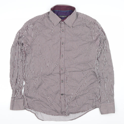Dunnes Men’s Brown Striped Cotton Dress Shirt M Regular Long Sleeve