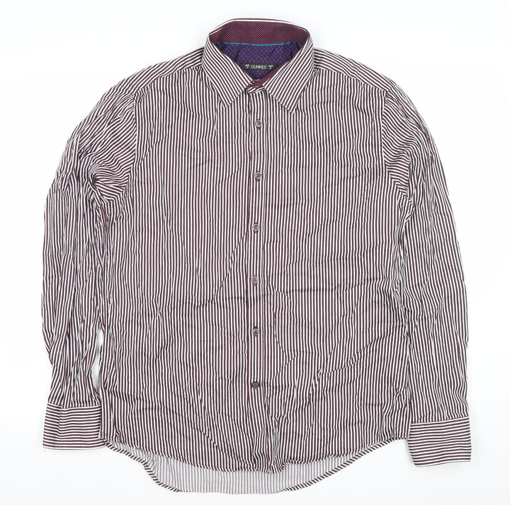 Dunnes Men’s Brown Striped Cotton Dress Shirt M Regular Long Sleeve