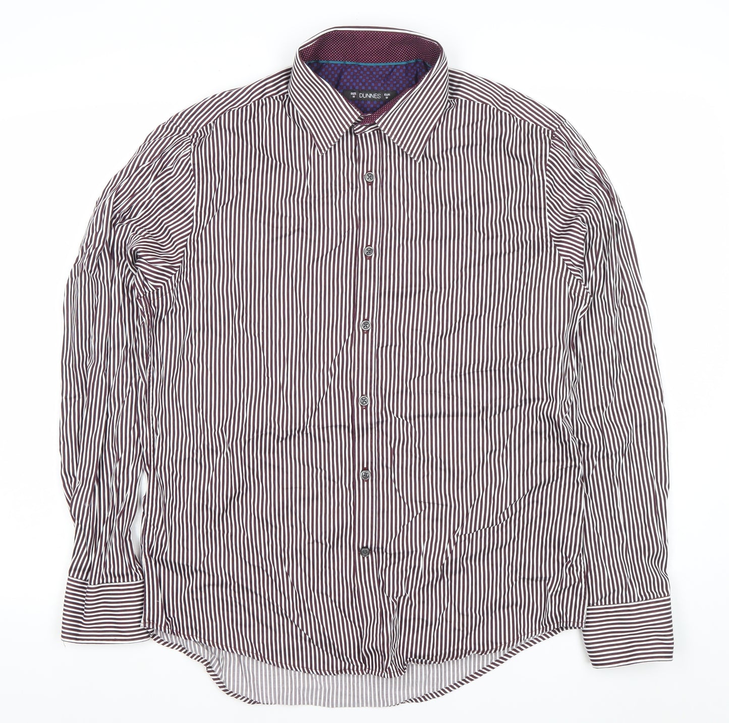 Dunnes Men’s Brown Striped Cotton Dress Shirt M Regular Long Sleeve