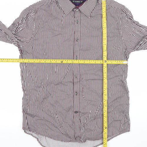 Dunnes Men’s Brown Striped Cotton Dress Shirt M Regular Long Sleeve
