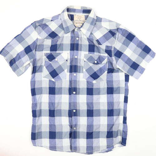 Dunnes Mens Blue Check Slim Fit Short Sleeve Button-Up Shirt M