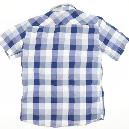 Dunnes Mens Blue Check Slim Fit Short Sleeve Button-Up Shirt M