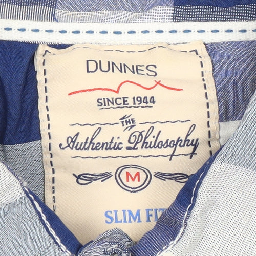 Dunnes Mens Blue Check Slim Fit Short Sleeve Button-Up Shirt M
