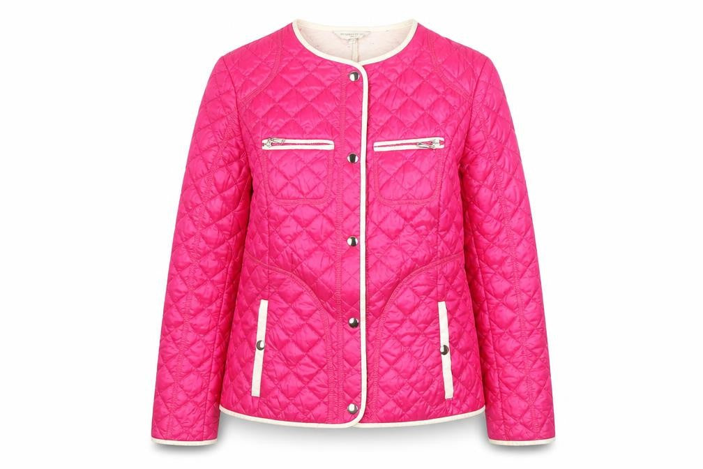 Front view of On Parle De Vous Women’s Pink Quilted Jacket, size UK 12, Mid-Length