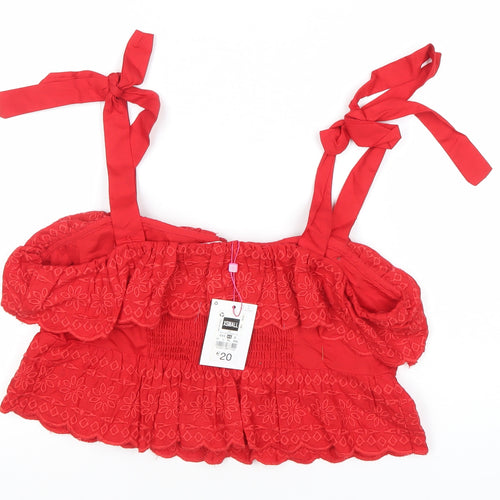 Savida Women’s Red Cropped Embroidered Cotton Blouse Size 8