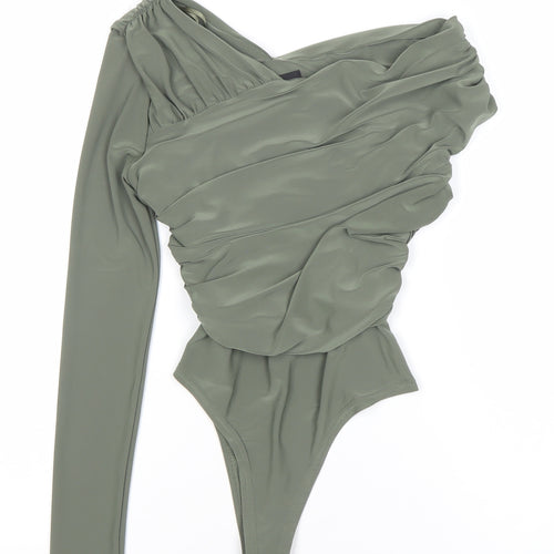 River Island Womens Green Size 6 One Shoulder Long Sleeve Ruched Bodysuit