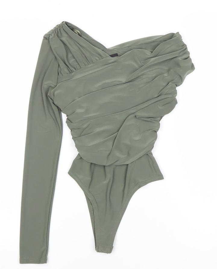 River Island Womens Green Size 6 One Shoulder Long Sleeve Ruched Bodysuit
