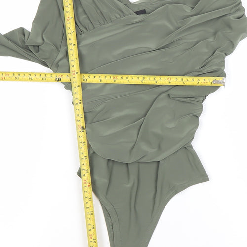 River Island Womens Green Size 6 One Shoulder Long Sleeve Ruched Bodysuit