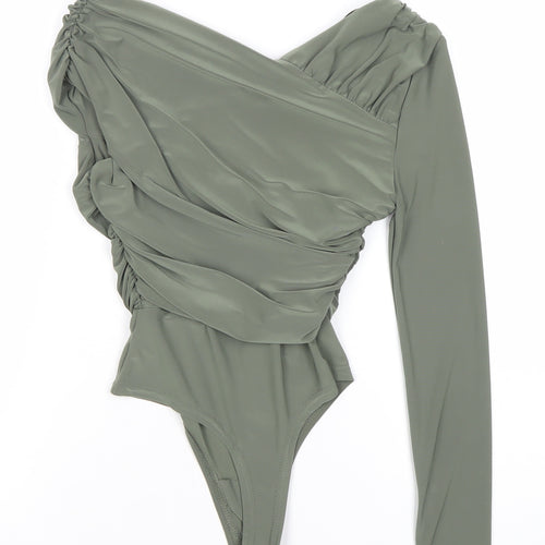 River Island Womens Green Size 6 One Shoulder Long Sleeve Ruched Bodysuit