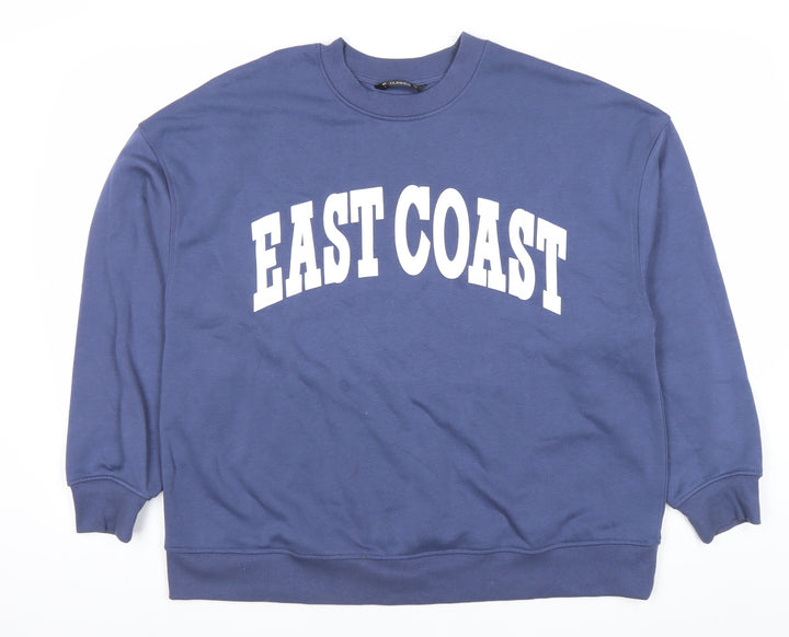 Dunnes Women Blue Pullover Sweatshirt L East Coast Graphic Cotton Blend