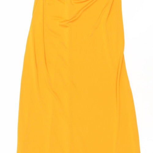 Zara Women’s Orange Midi Slip Dress Size 8 Sleeveless V-Neck Stretch