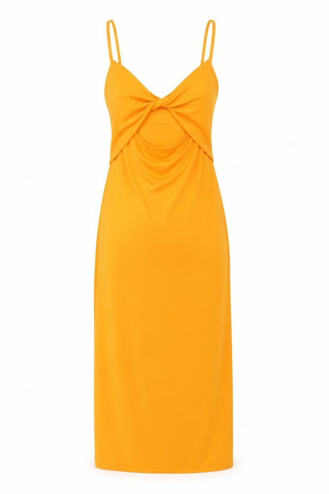 Zara Women’s Orange Midi Slip Dress Size 8 Sleeveless V-Neck Stretch