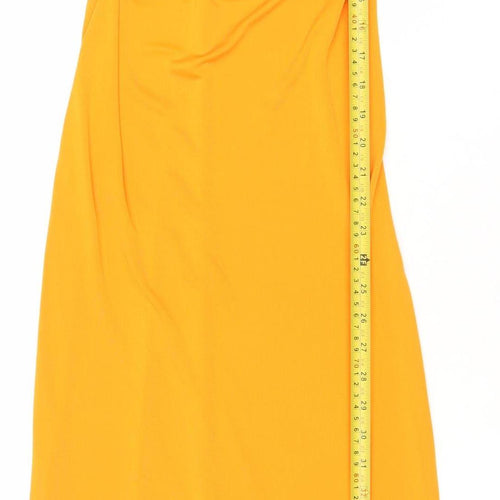Zara Women’s Orange Midi Slip Dress Size 8 Sleeveless V-Neck Stretch